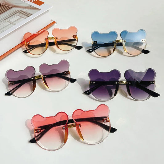 2021 Kids Cute Cartoon Bear Shape Flower Round Sunglasses Boy Girls Children Vintage UV400 Colors Rimless Polarized  Sun Glasses