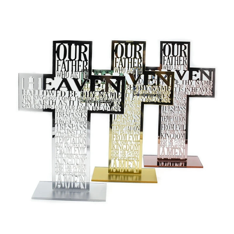 21cm Hollow Out Acrylic Scriptures Cross with Stand Jesus Christ Catholic Bible Religious Christian Standing Cross Church