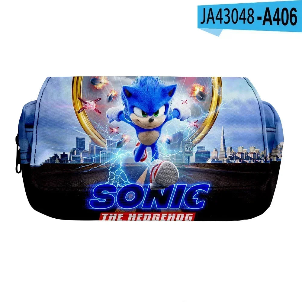 3D New SONIC Cartoon Sonic Cross-border Double-layer Pencil Bag Pencil Case Primary and Secondary School Student Stationery Box