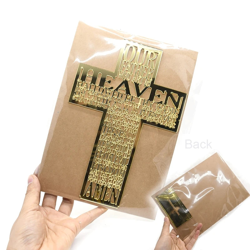 21cm Hollow Out Acrylic Scriptures Cross with Stand Jesus Christ Catholic Bible Religious Christian Standing Cross Church