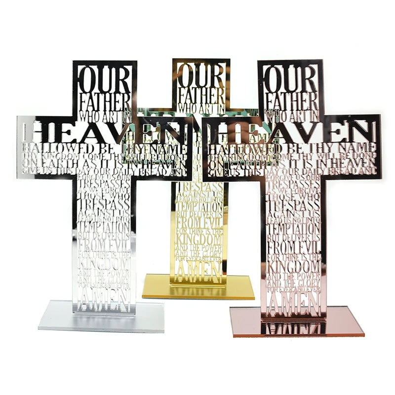 21cm Hollow Out Acrylic Scriptures Cross with Stand Jesus Christ Catholic Bible Religious Christian Standing Cross Church