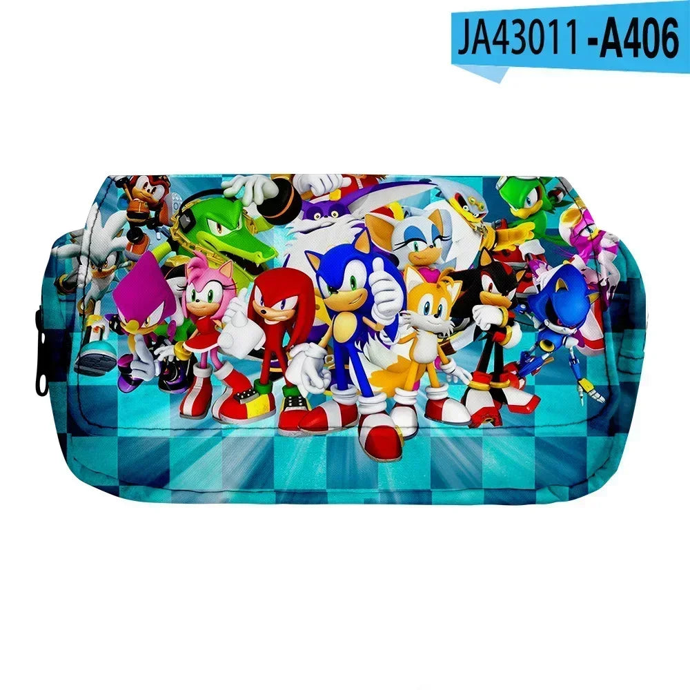 3D New SONIC Cartoon Sonic Cross-border Double-layer Pencil Bag Pencil Case Primary and Secondary School Student Stationery Box