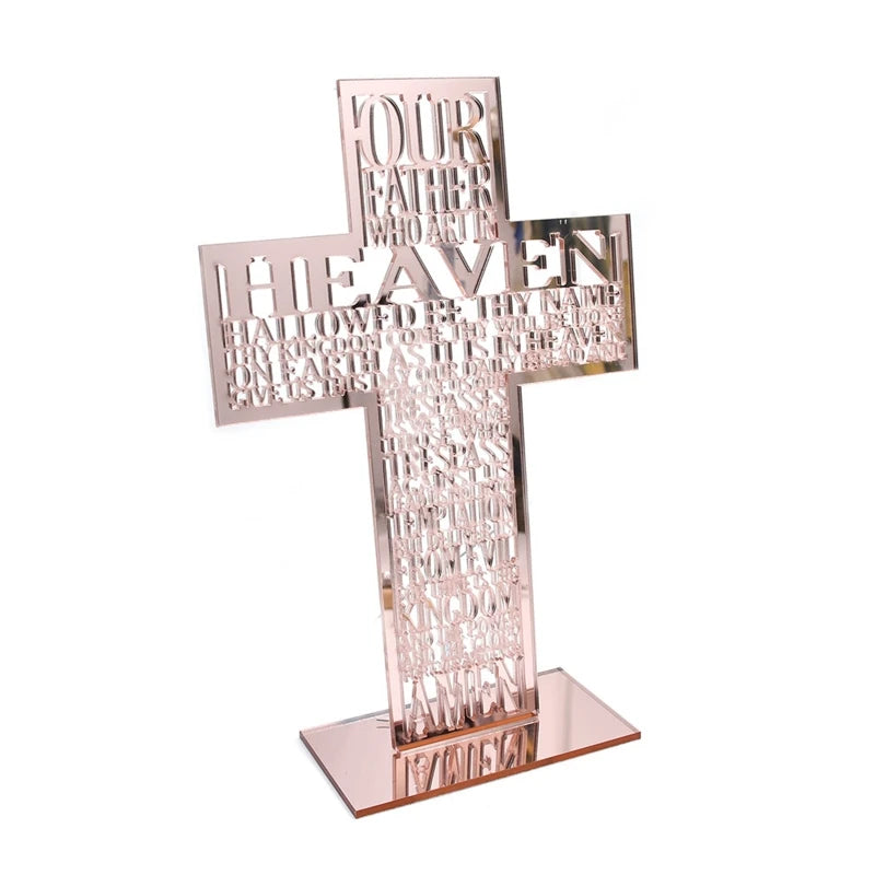 21cm Hollow Out Acrylic Scriptures Cross with Stand Jesus Christ Catholic Bible Religious Christian Standing Cross Church