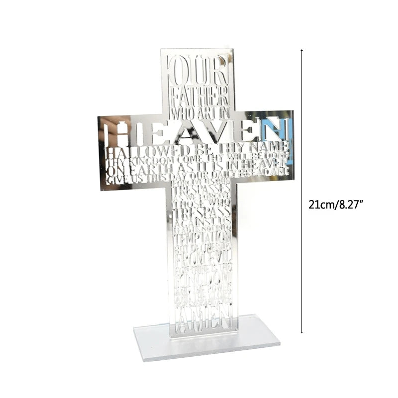 21cm Hollow Out Acrylic Scriptures Cross with Stand Jesus Christ Catholic Bible Religious Christian Standing Cross Church