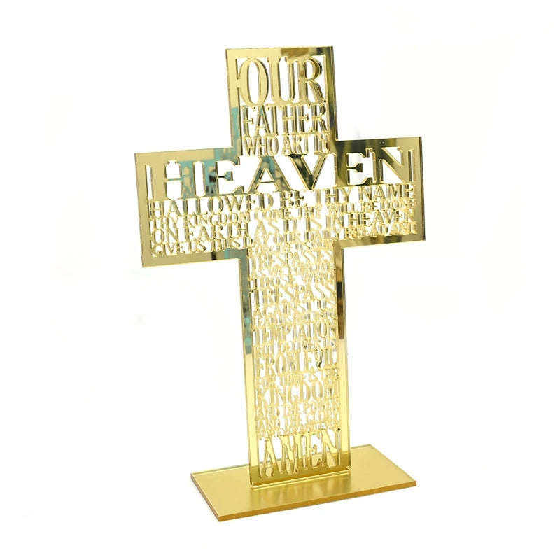 21cm Hollow Out Acrylic Scriptures Cross with Stand Jesus Christ Catholic Bible Religious Christian Standing Cross Church