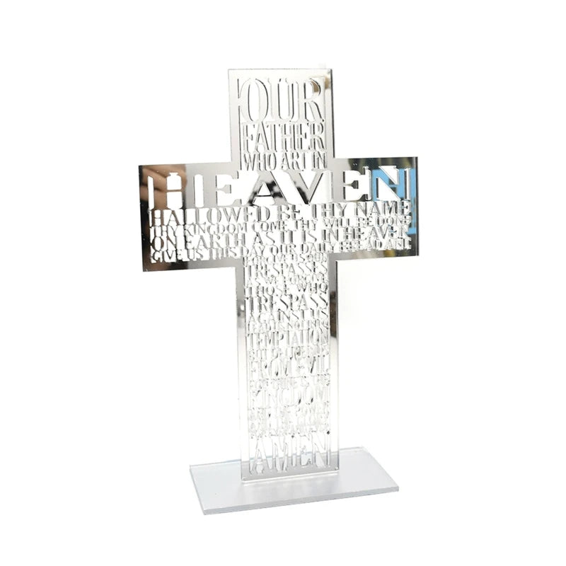 21cm Hollow Out Acrylic Scriptures Cross with Stand Jesus Christ Catholic Bible Religious Christian Standing Cross Church