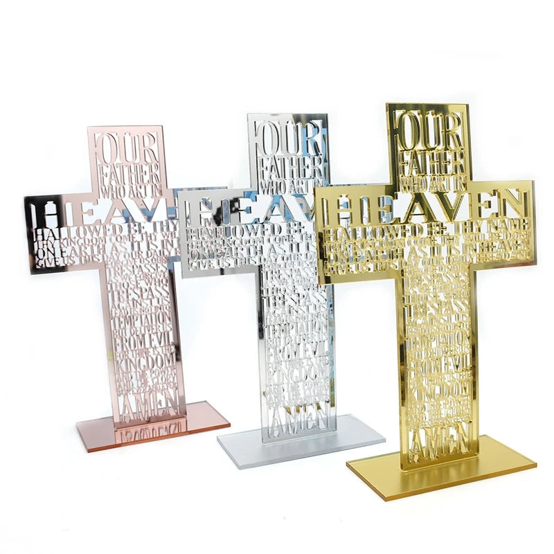 21cm Hollow Out Acrylic Scriptures Cross with Stand Jesus Christ Catholic Bible Religious Christian Standing Cross Church